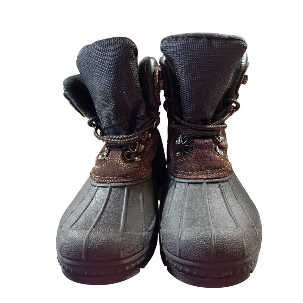 Totes Men's Winter Duck Boots Size 8 Brown & Black Water-Resistant Rubber & Sued - Picture 2 of 8